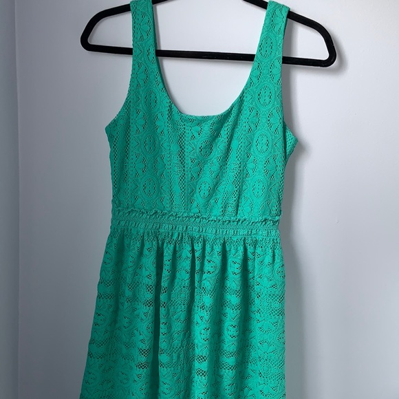 Teal Lace Patterned Dress - Picture 1 of 7